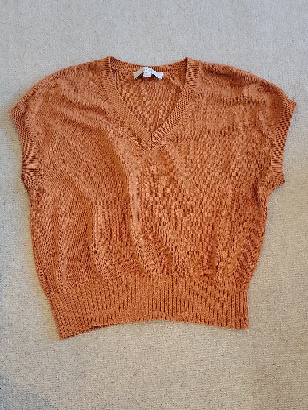 LOFT Rust-Orange V-Neck Short Sleeve Sweater Vest